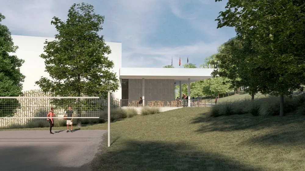 Vizualizace: Velké Meziříčí bude mít příští rok halu pro míčové sporty za 156 milionů korun. Foto: Velké Meziříčí/Cuboid architekti
