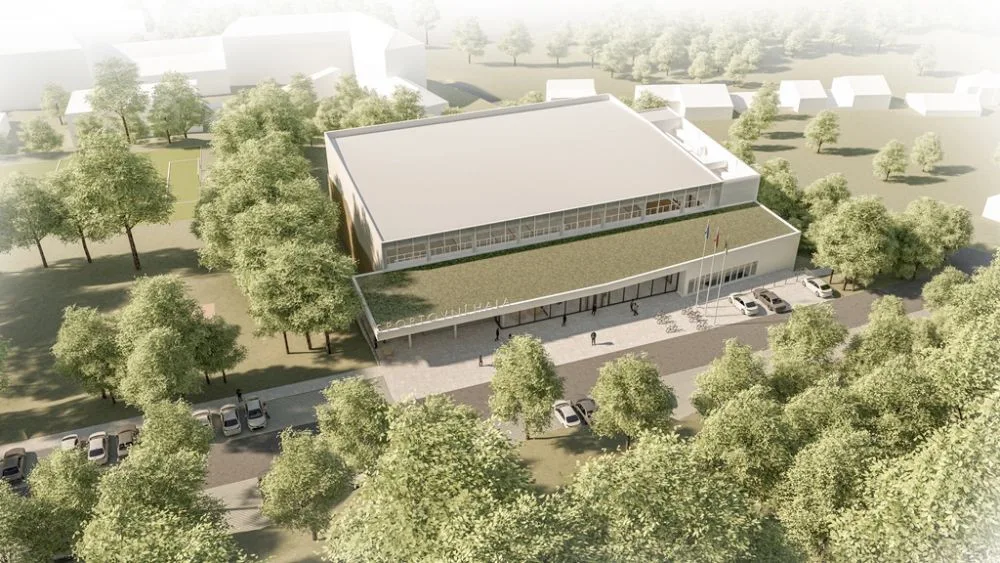 Vizualizace: Velké Meziříčí bude mít příští rok halu pro míčové sporty za 156 milionů korun. Foto: Velké Meziříčí/Cuboid architekti