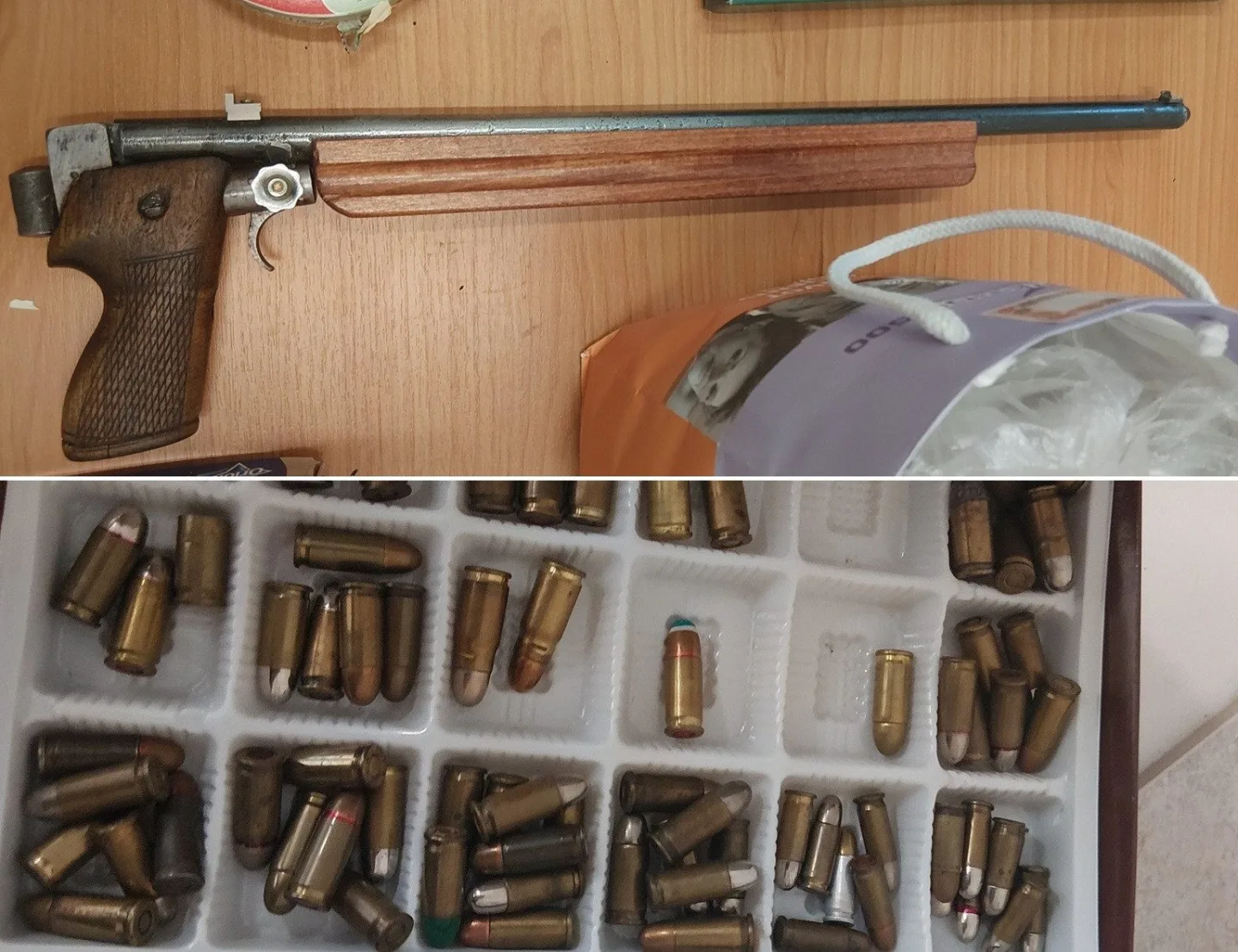 Na policii přišla žena, která měla čtyřicet kilo nábojů a doma vyrobenou zbraň. Foto: Policie ČR