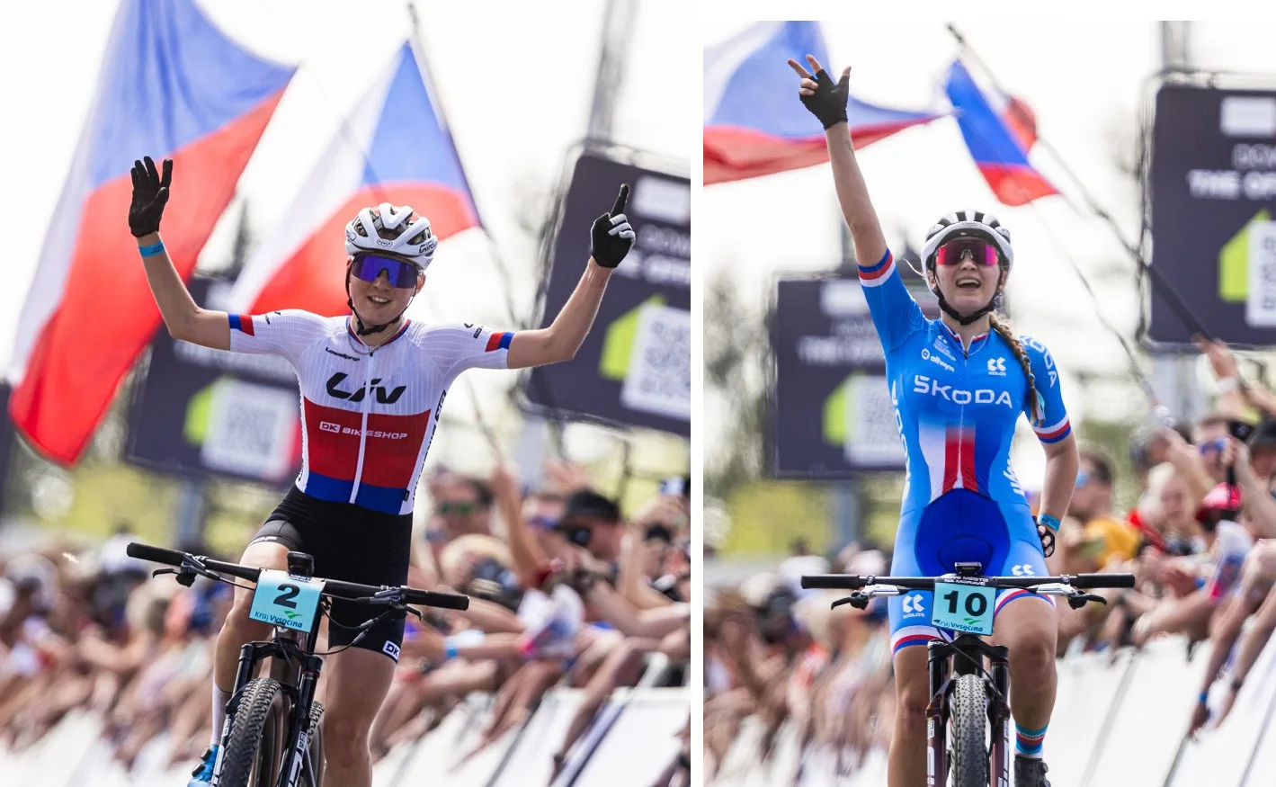 Skvělé Češky: Bukovská byla druhá a Grohová třetí mezi juniorkami na SP v Novém Městě. Foto: UCI Mountain Bike World Series Nové Město na Moravě