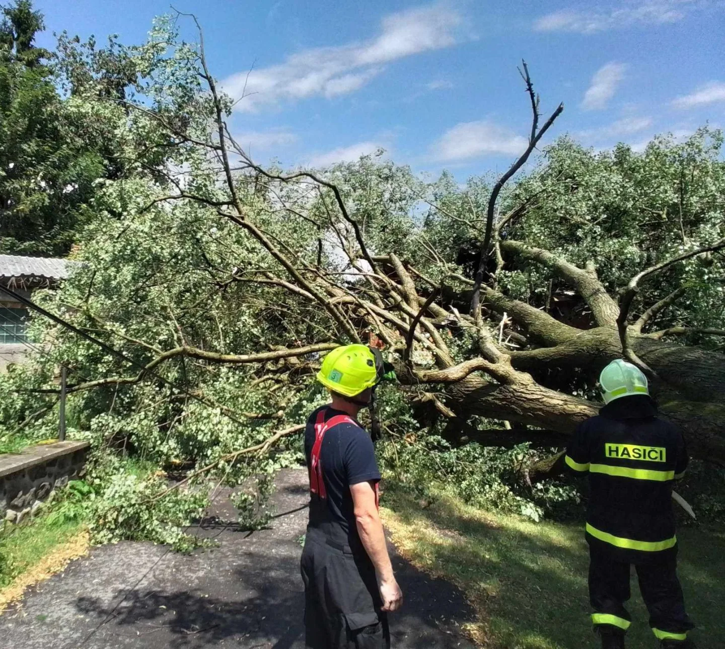 Další den, další bouřky. V Jihlavě spadl strom na auto, od poledne se hasiči nezastaví