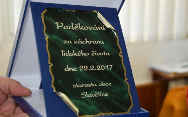 amětní poděkování za záchranu lidského života