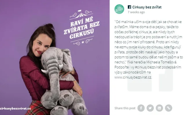 Do kampaně Cirkusy bez zvířat se zapojila i celá řada osobností