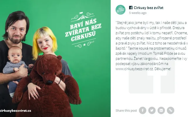 Do kampaně Cirkusy bez zvířat se zapojila i celá řada osobností