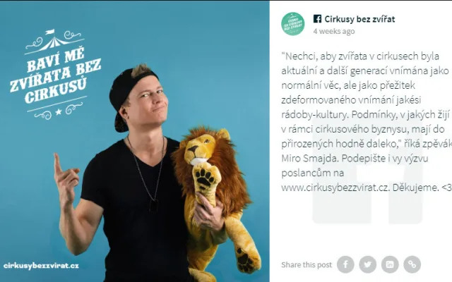 Do kampaně Cirkusy bez zvířat se zapojila i celá řada osobností