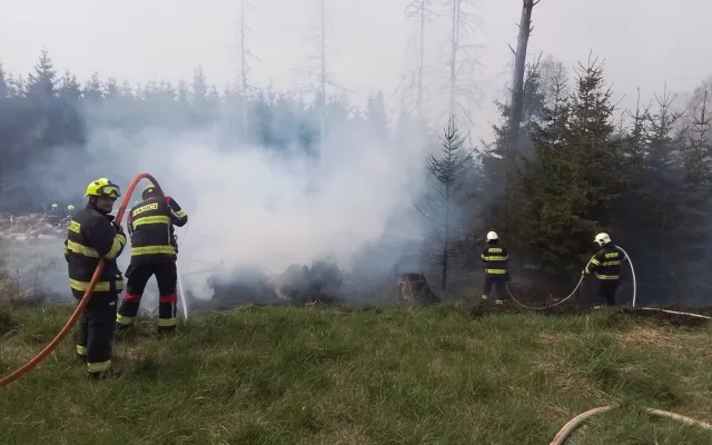FOTO: Hasiče na Vysočině dnes zaměstnaly požáry trávy a mladých stromků. Podívejte se, jak zasahovali