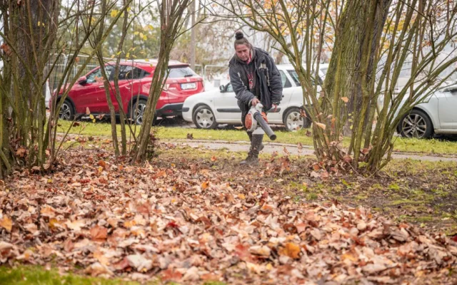 Pracovníci správy zeleně pracují celý rok. Místo sekání trávy nyní v Jihlavě uklízí listí
