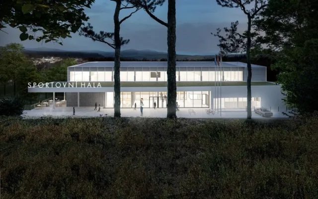 Vizualizace: Velké Meziříčí bude mít příští rok halu pro míčové sporty za 156 milionů korun. Foto: Velké Meziříčí/Cuboid architekti