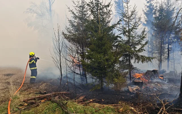 FOTO: Požár u Brzkova zaměstnává deset jednotek hasičů
