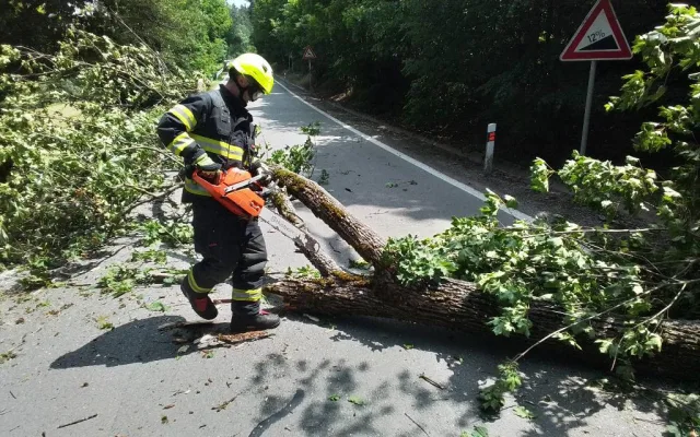 Další den, další bouřky. V Jihlavě spadl strom na auto, od poledne se hasiči nezastaví