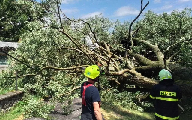 Další den, další bouřky. V Jihlavě spadl strom na auto, od poledne se hasiči nezastaví