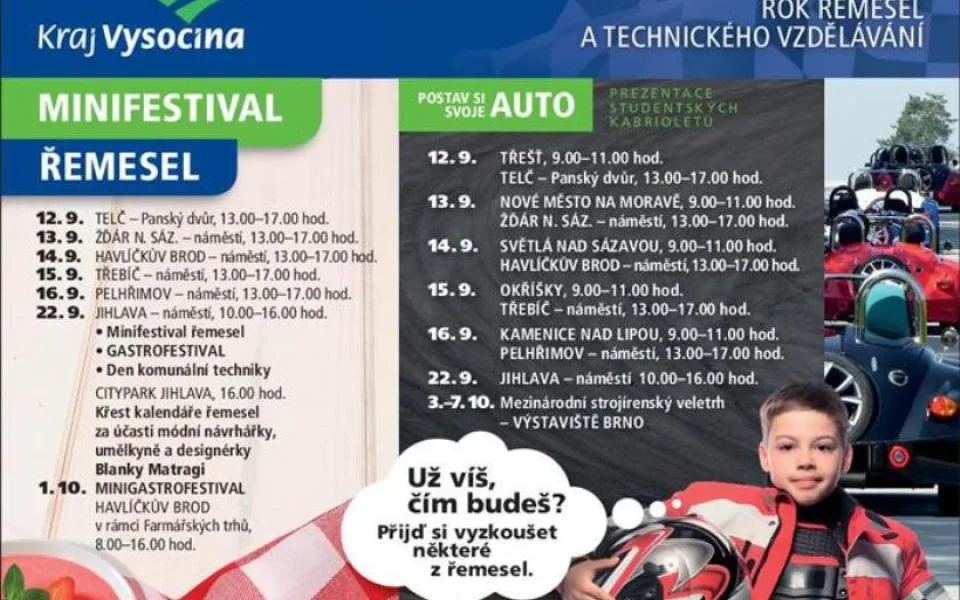 Žáky 8. a 9. tříd chce oslovit Minifestival řemesel. Zavítá do pěti měst na Vysočině