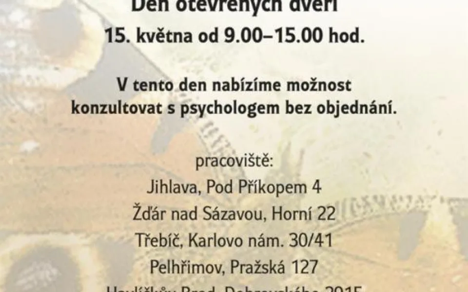 V rámci dne otevřených dveří nabízí Psychocentra na Vysočině konzultace bez objednání