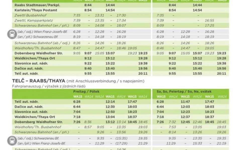 Autobusová linka Raabs - Telč vyveze turisty do příhraničního regionu. Za symbolickou cenu 