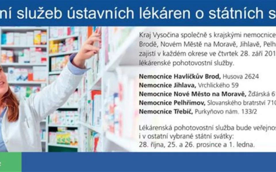 Lékárny v krajských nemocnicích na státní svátek prodlužují otvírací dobu 