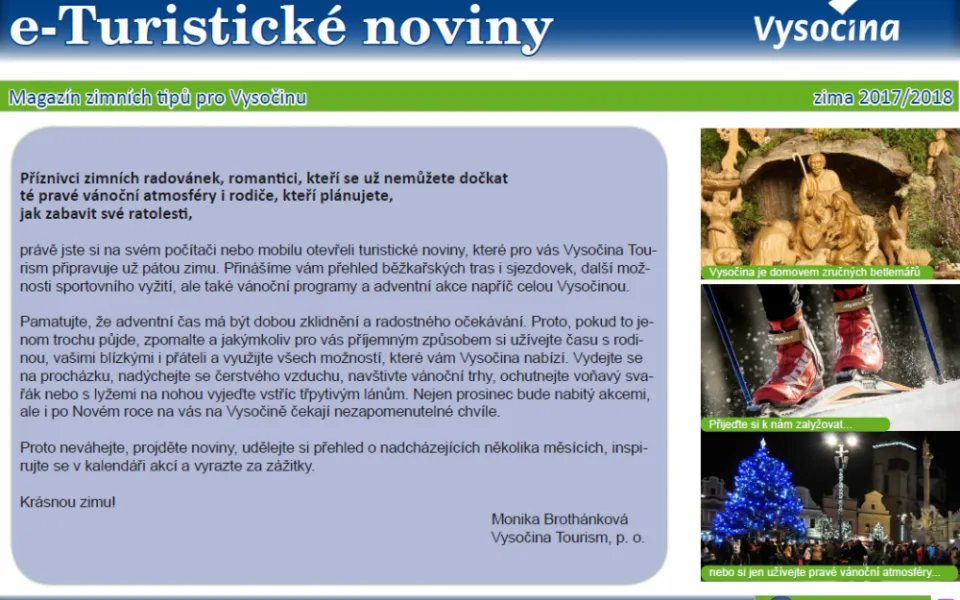 Jubilejní online turistické noviny zvou na betlémy, sport i vánoční akce