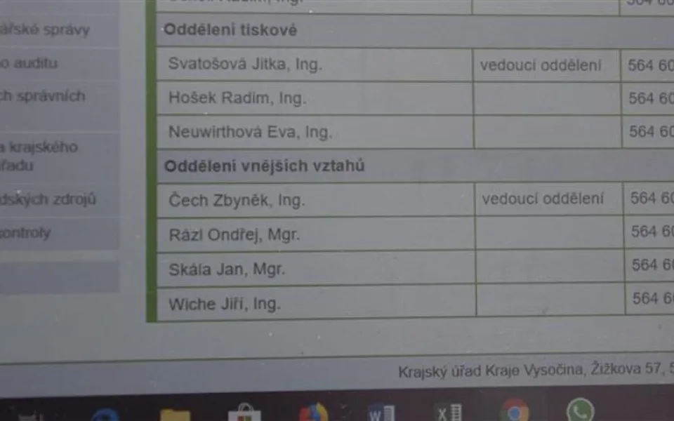 Současný stav docházkového on-line systému Kraje Vysočina