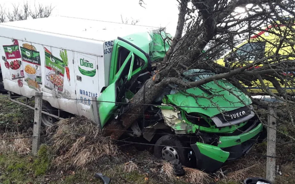 Řidič dodávky se zranil po nárazu do stromu. Sanitka ho převezla do nemocnice