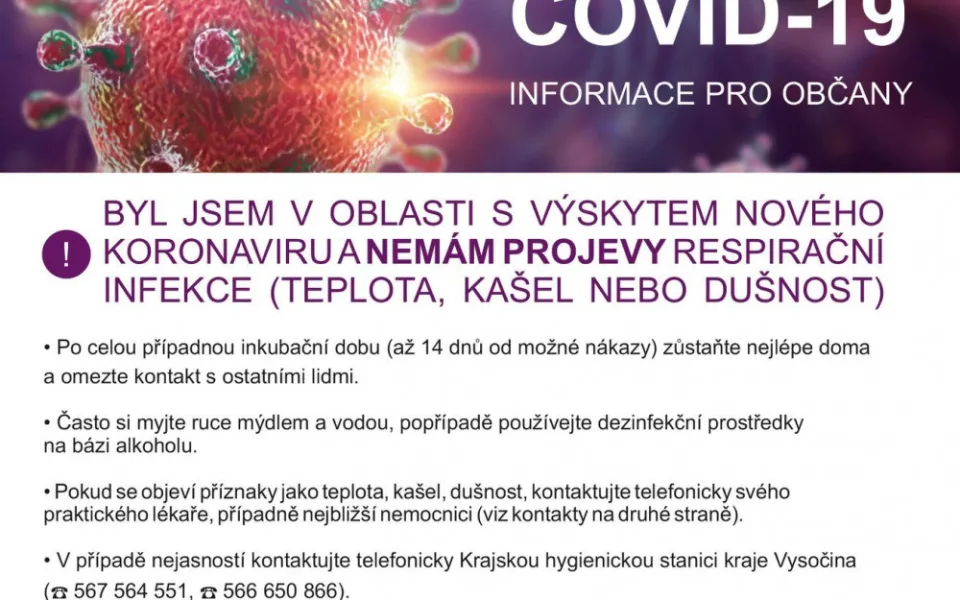 Lidé na Vysočině najdou ve schránkách leták. Shrne základní pravidla o koronaviru