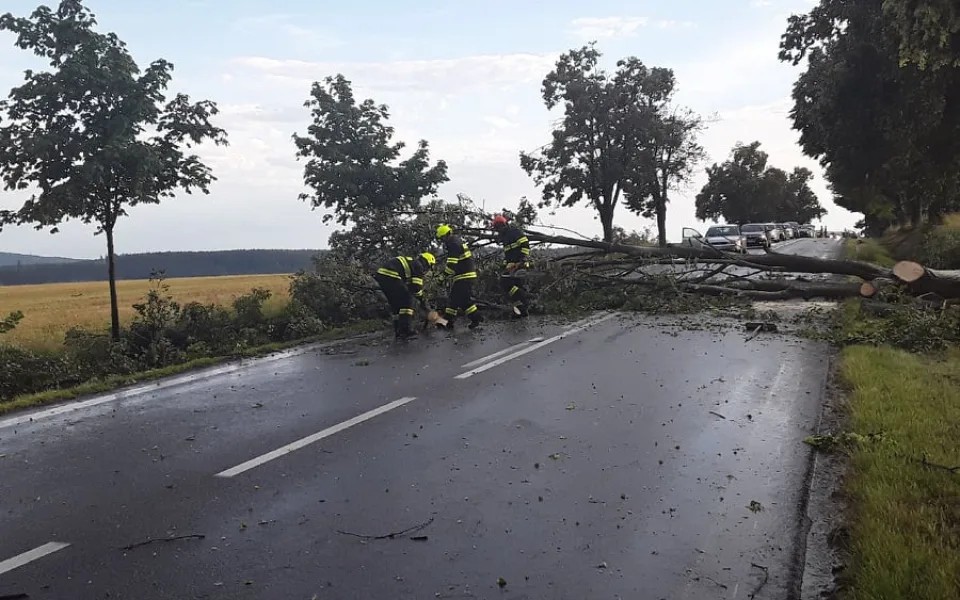 Hasiči opět bojovali s následky po bouřce. Do padlého stromu u Rantířova najel vlak