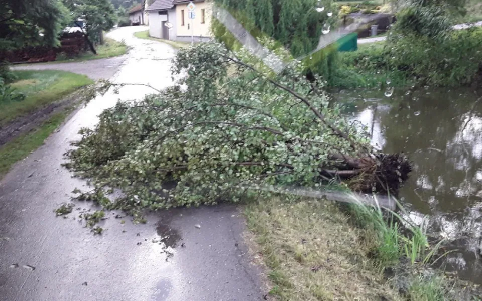 Stromy na autech, evakuace dětského tábora. Hasiči mají po bouřce za sebou další náročnou službu