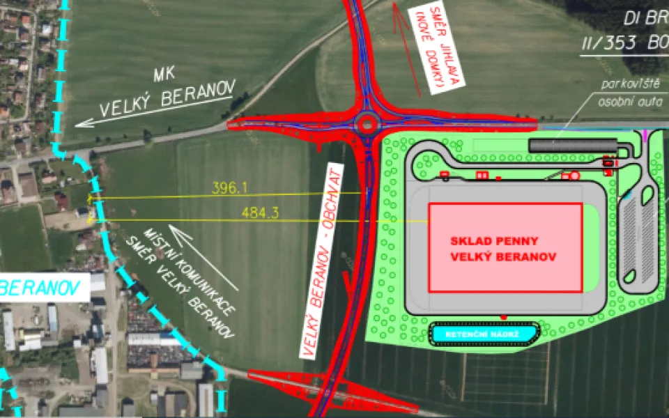 Umístění případného logistického centra ve Velkém Beranově, zdroj: Obec Velký Beranov