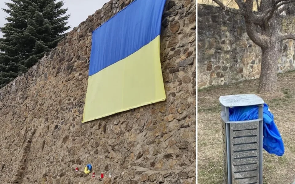 Z hradeb do odpadkového koše. Denacifikujeme Jihlavu, říká po odstranění ukrajinské vlajky aktivista