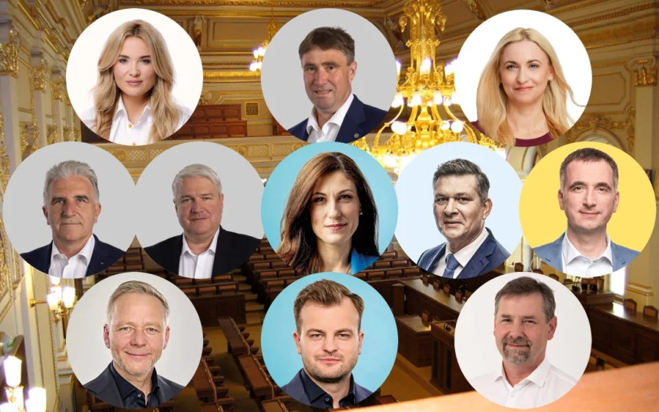 Zleva: Monika Oborná, Josef Kott, Barbora Pipášová, Drahoslav Ryba, Otto Vopěnka, Eva Decroix, Karel Beran, Lukáš Vlček, Vítězslav Schrek, Benjamin Činčila, Radek Koten
