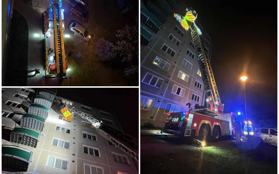 Skvělá spolupráce IZS v Jihlavě. Pro mladou ženu museli přijet hasiči se žebříkem 
