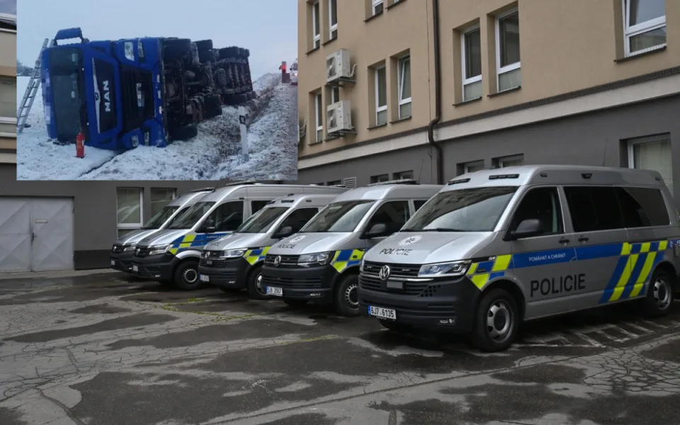 Sníh komplikuje dopravu na Vysočině, s dojezdem k nehodám mají problémy i policisté. Foto: Marie Buláková + se svolením Policie ČR