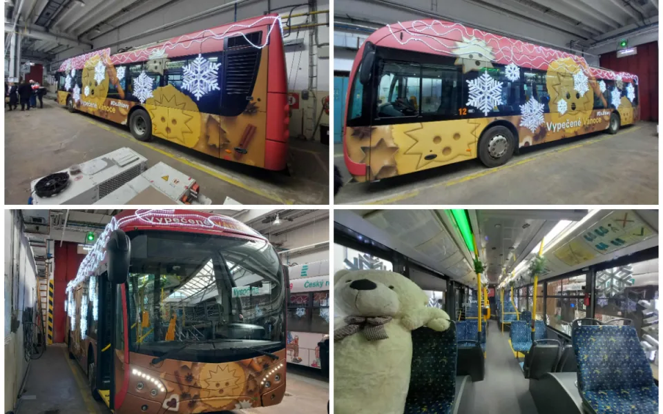 FOTO: Vánoční trolejbus je téměř dokončený, v neděli bude vozit cestující zdarma