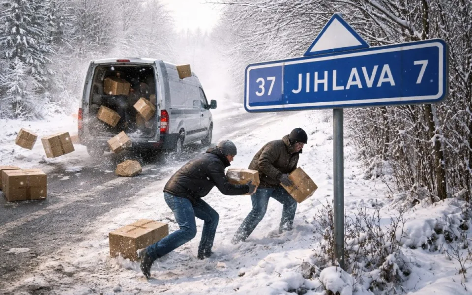Z dodávky kurýra vypadaly na dálničním přivaděči balíky. Lidi je rozkradli. Foto: poskytl Dratek.cz