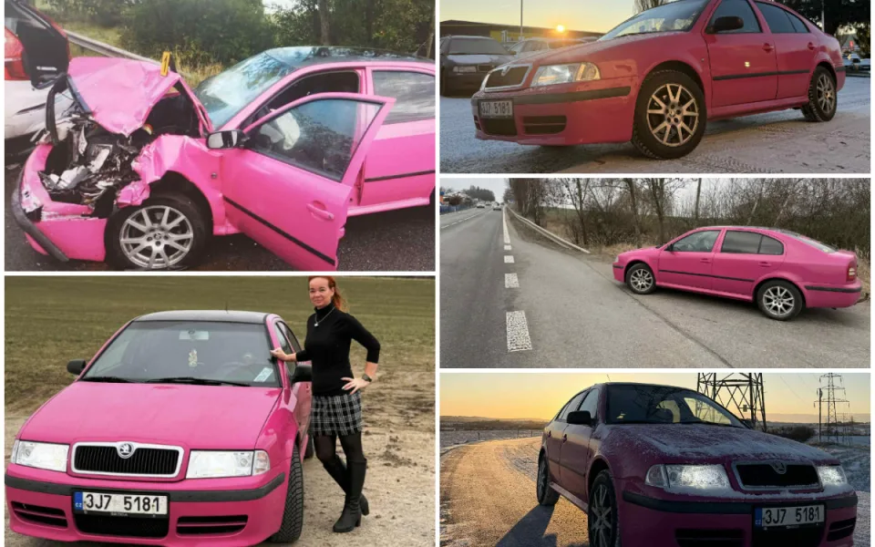 Sledovaný příběh z Puklic: Růžová Octavia se po nehodě vrátila na silnice