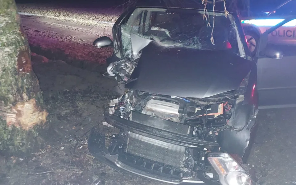 Řidič jedoucí na Rozkoš vyjel ze silnice a rozbil auto. Byl opilý. Foto: Se svolením Policie ČR