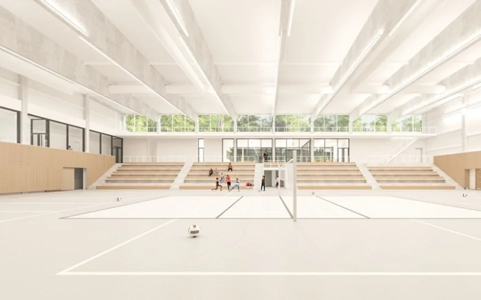 Vizualizace: Velké Meziříčí bude mít příští rok halu pro míčové sporty za 156 milionů korun. Foto: Velké Meziříčí/Cuboid architekti