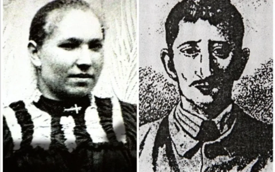 Anežka Hrůzová (ačkoliv se její fotografie zřejmě nedochovala) a Žid Leopold Hilsner, zdroj: g.cz
