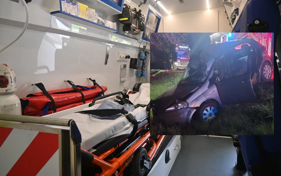 Řidič v noci havaroval, po nehodě letěl do nemocnice vrtulníkem. Foto: Daniela Drozdová + Policie ČR (koláž)