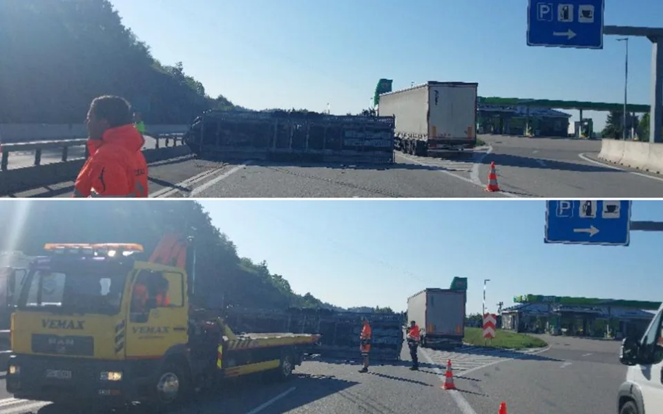 Provoz na dálnici komplikovala nehoda. Havaroval cizinec s přetíženou dodávku. Foto: Policie ČR