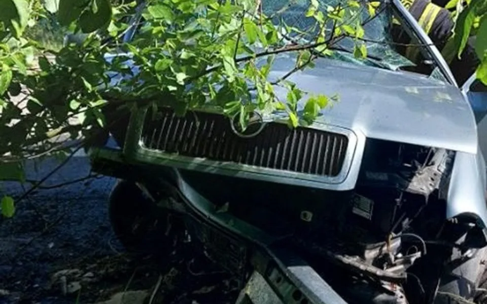 Šedesátiletý řidič zřejmě usnul za volantem. U Loudilky havaroval a zničil auto. Foto: Policie ČR
