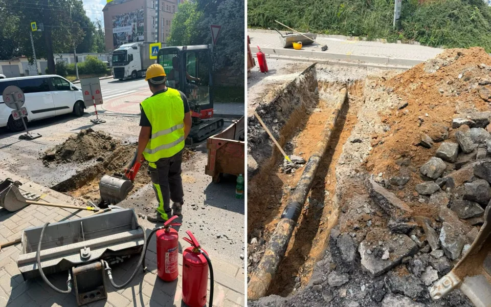Na potrubí ležely velké kameny. Závada uzavře ulici Evžena Rošického až do pondělí